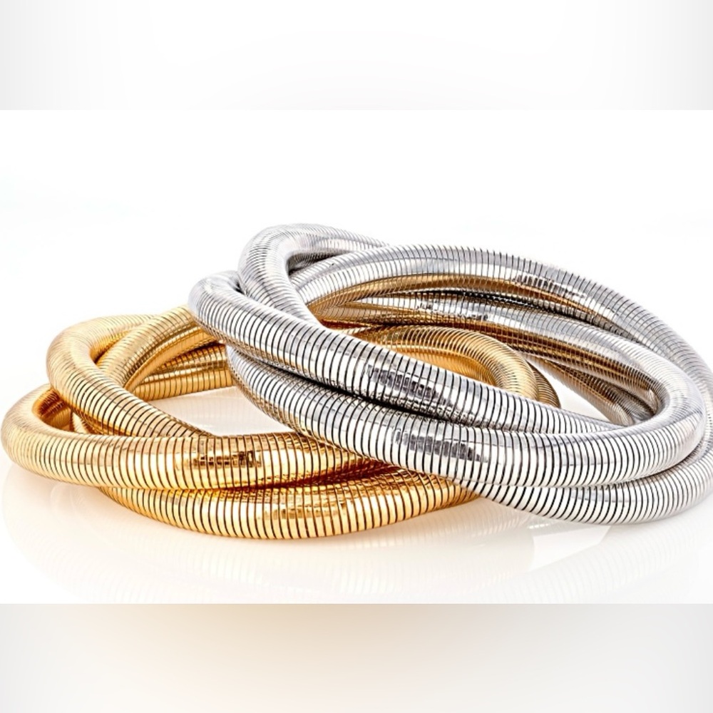 Gold & Silver Tone Stretch 2 NEW Bracelets, Inside 7.5” Retail $69